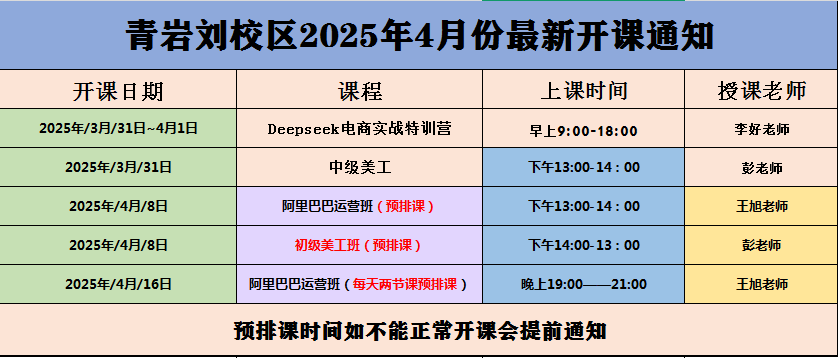 青岩刘校区4月分排表
